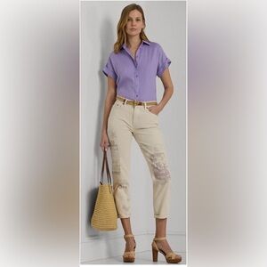 Lauren Ralph Lauren Printed Relaxed Tapered Ankle Jeans Size 29/8 Cream New